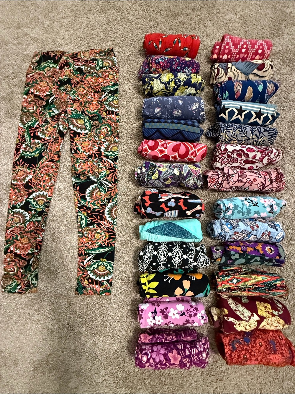 LuLaRoe Black Leggings with Red, Yellow and Green Floral Print